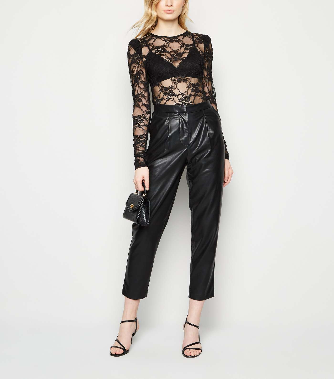 Black Lace Mesh Puff Sleeve Top Image 2