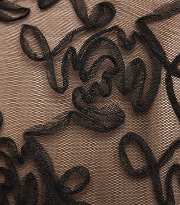 Image of Black Squiggle Mesh Puff Sleeve Top New Look