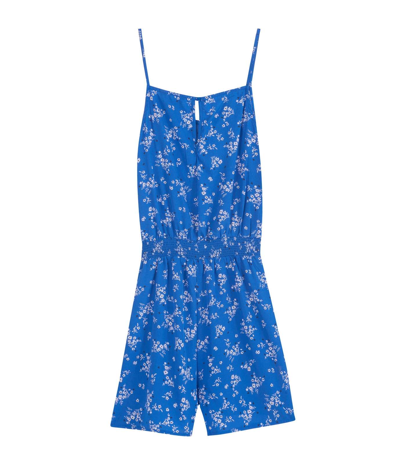 Girls Blue Floral Shirred Waist Playsuit Image 2