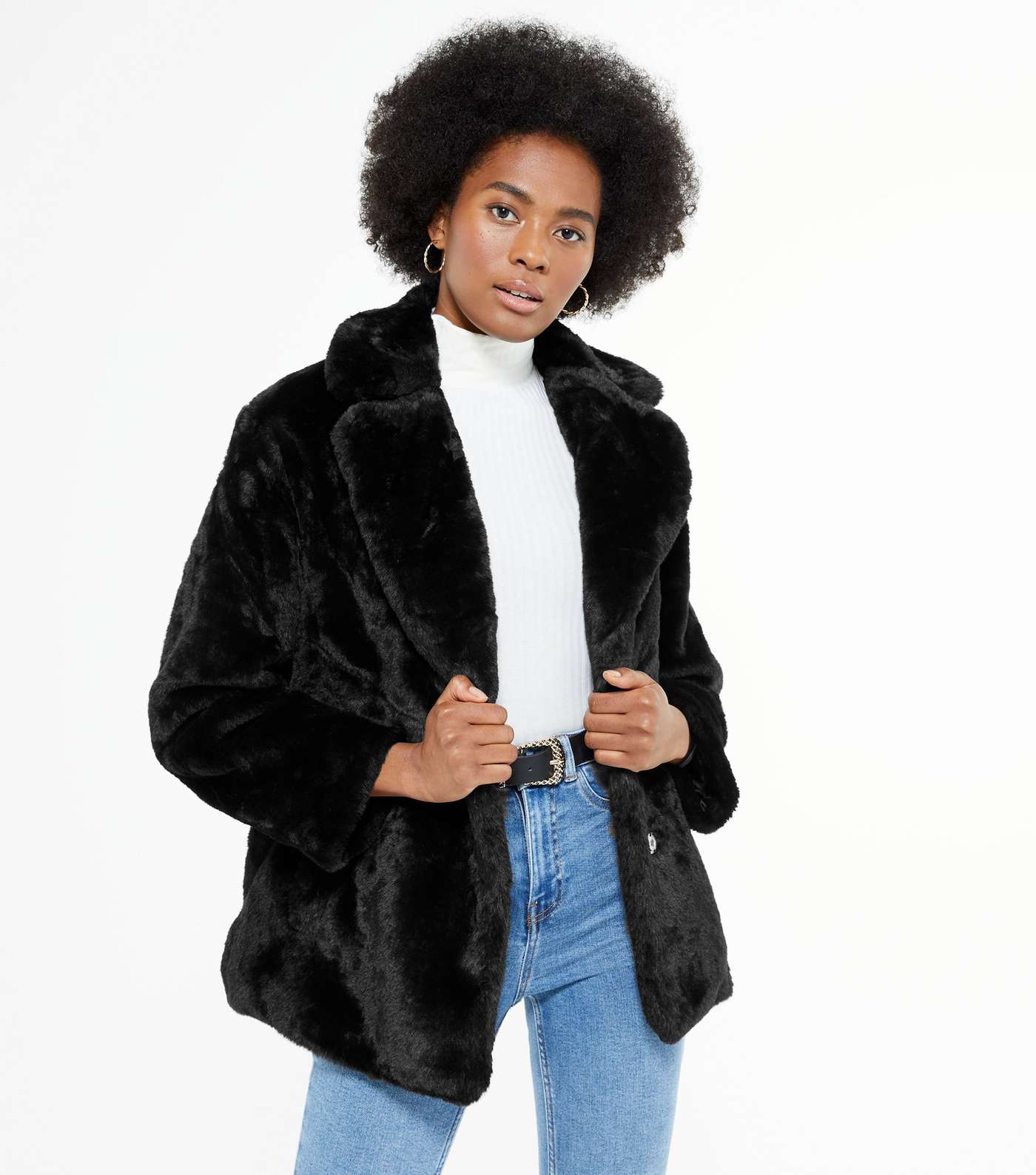 Tall Black Faux Fur Coat 