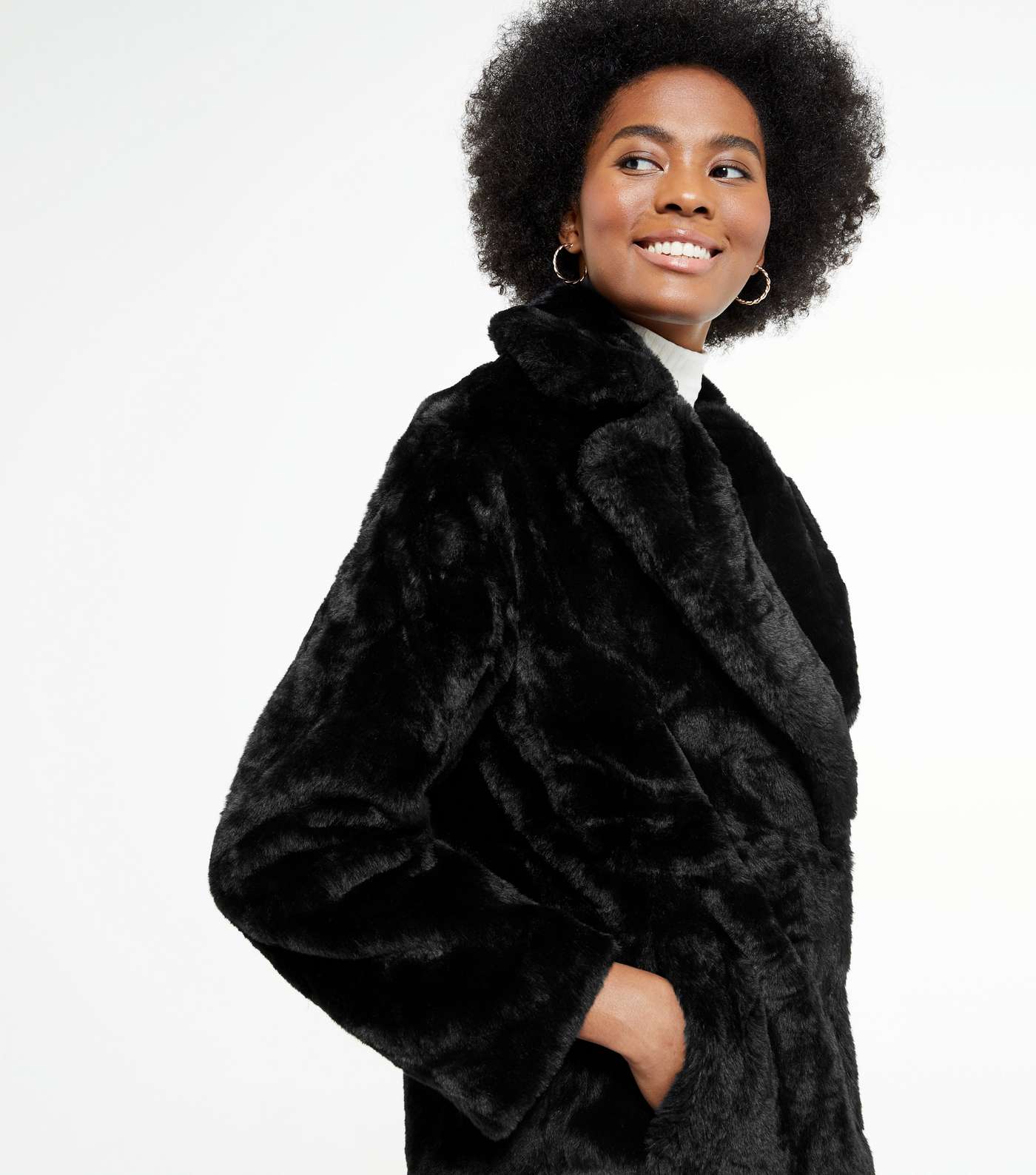 Tall Black Faux Fur Coat  Image 5