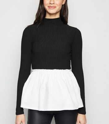 high neck black ribbed top