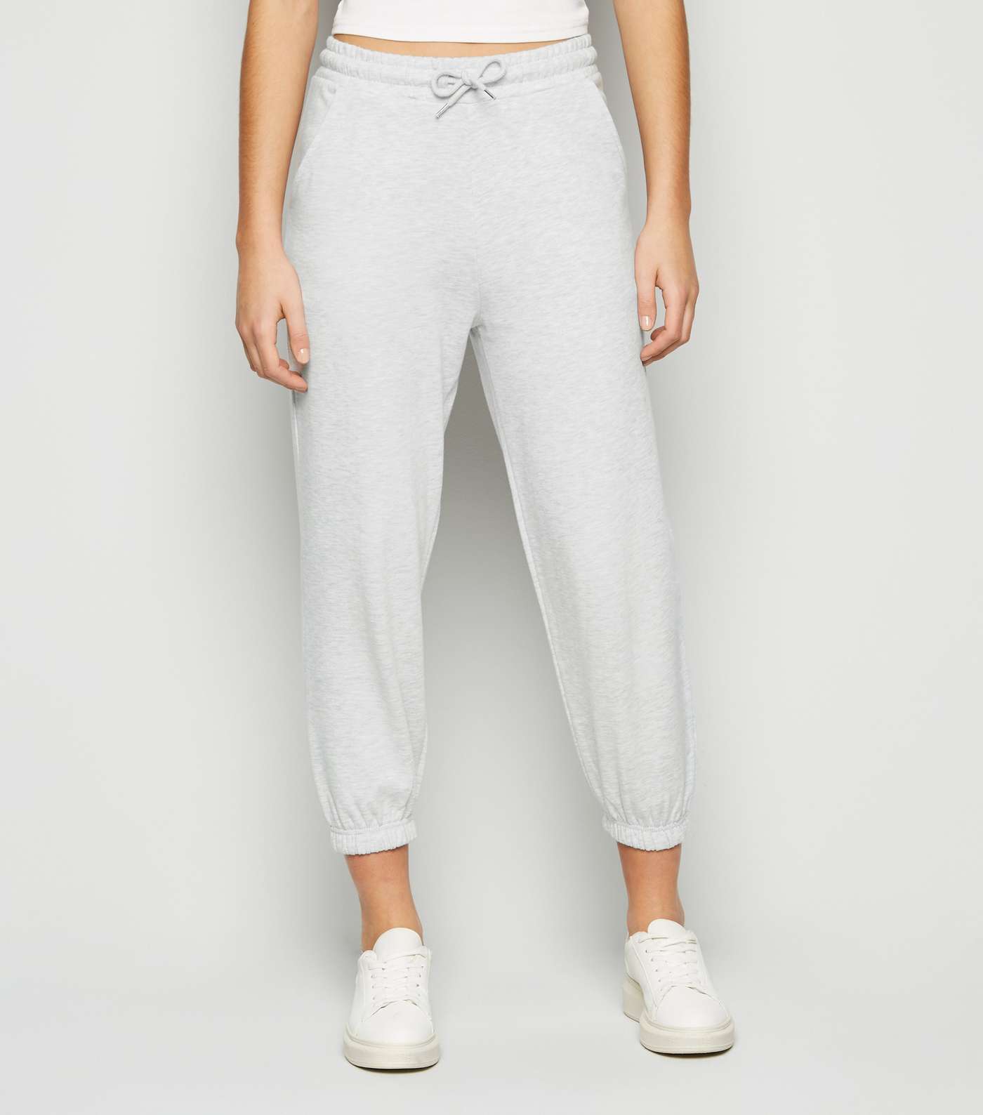 Pale Grey Cropped Joggers Image 2