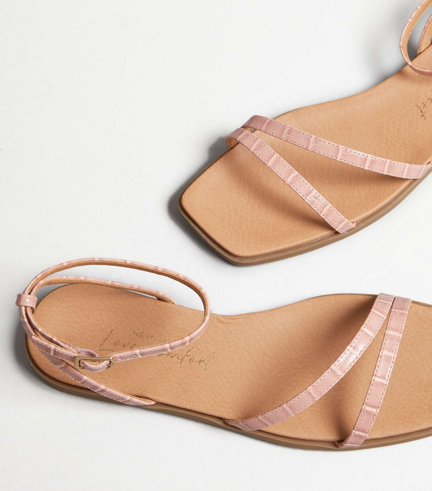 Pink Faux Croc Strappy Square Toe Sandals Image 2