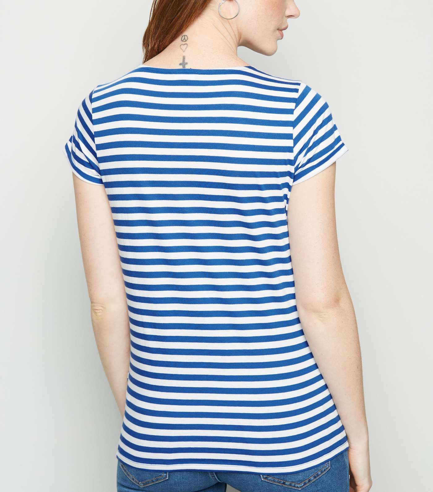 Maternity Blue Stripe Short Sleeve T-Shirt Image 3