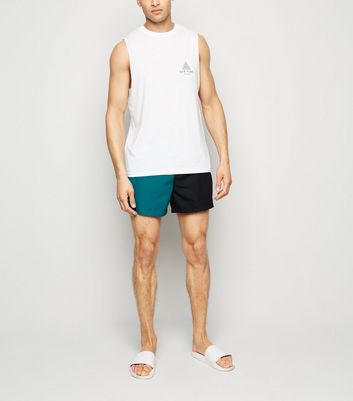 Image of Blue Colour Block Swim Shorts New Look