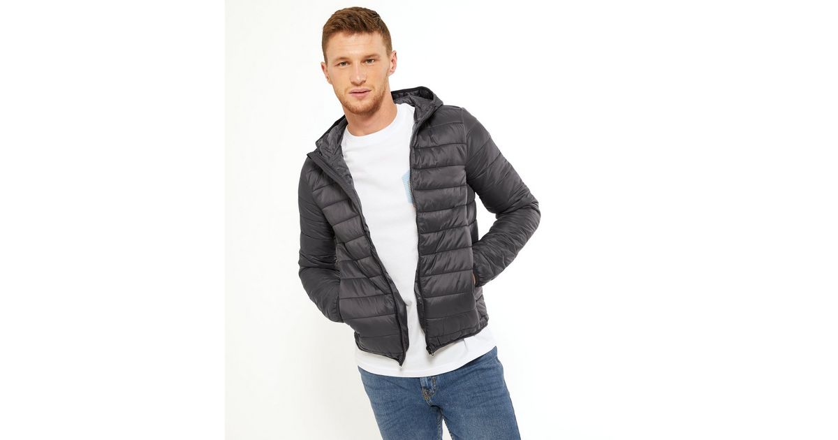 Grey Hooded Puffer Jacket New Look