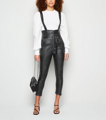 honey behave black leather look trousers with braces