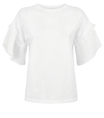 Image of White Pleated Sleeve T-Shirt New Look