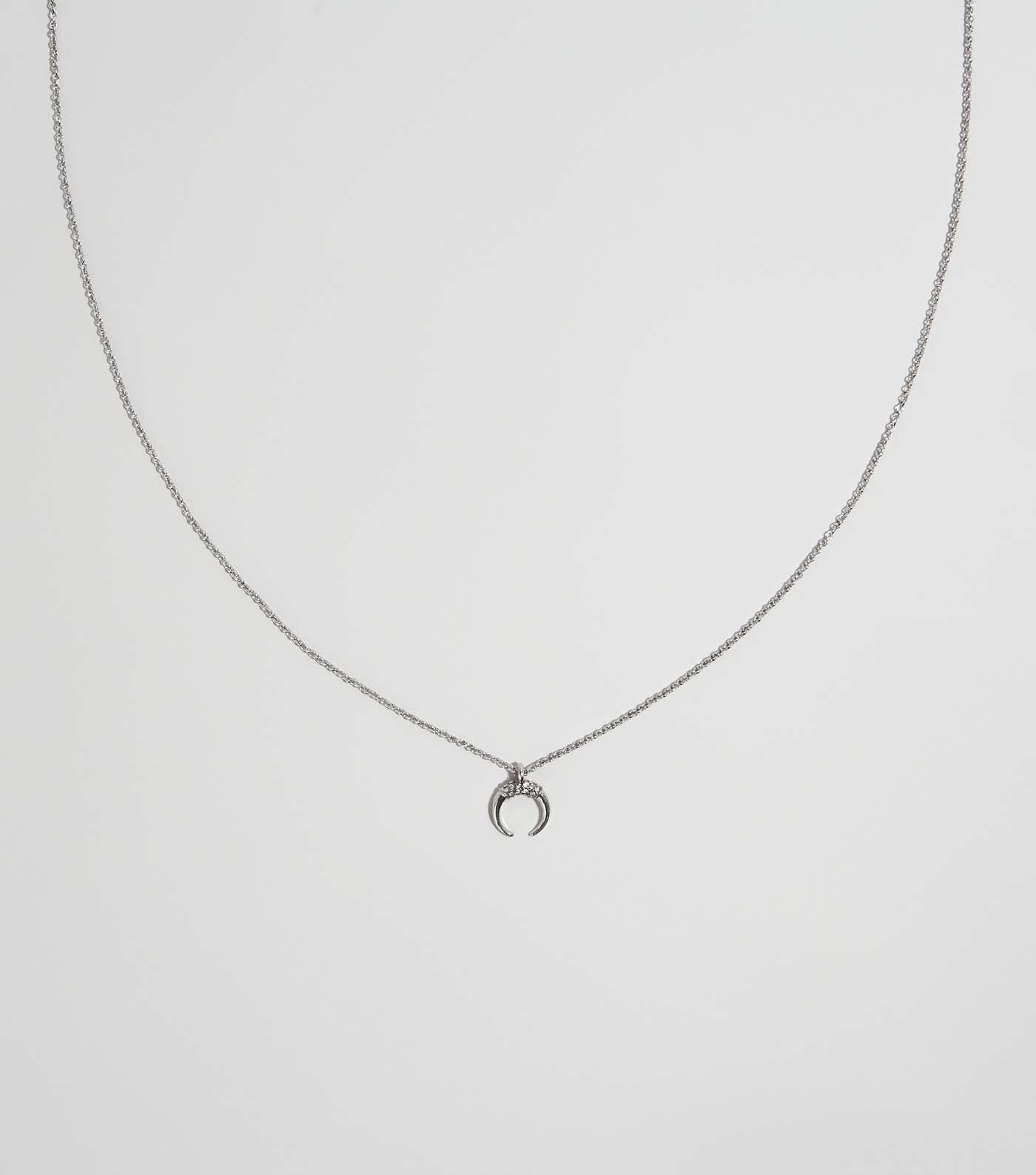Silver Diamanté Crescent Pendant Necklace