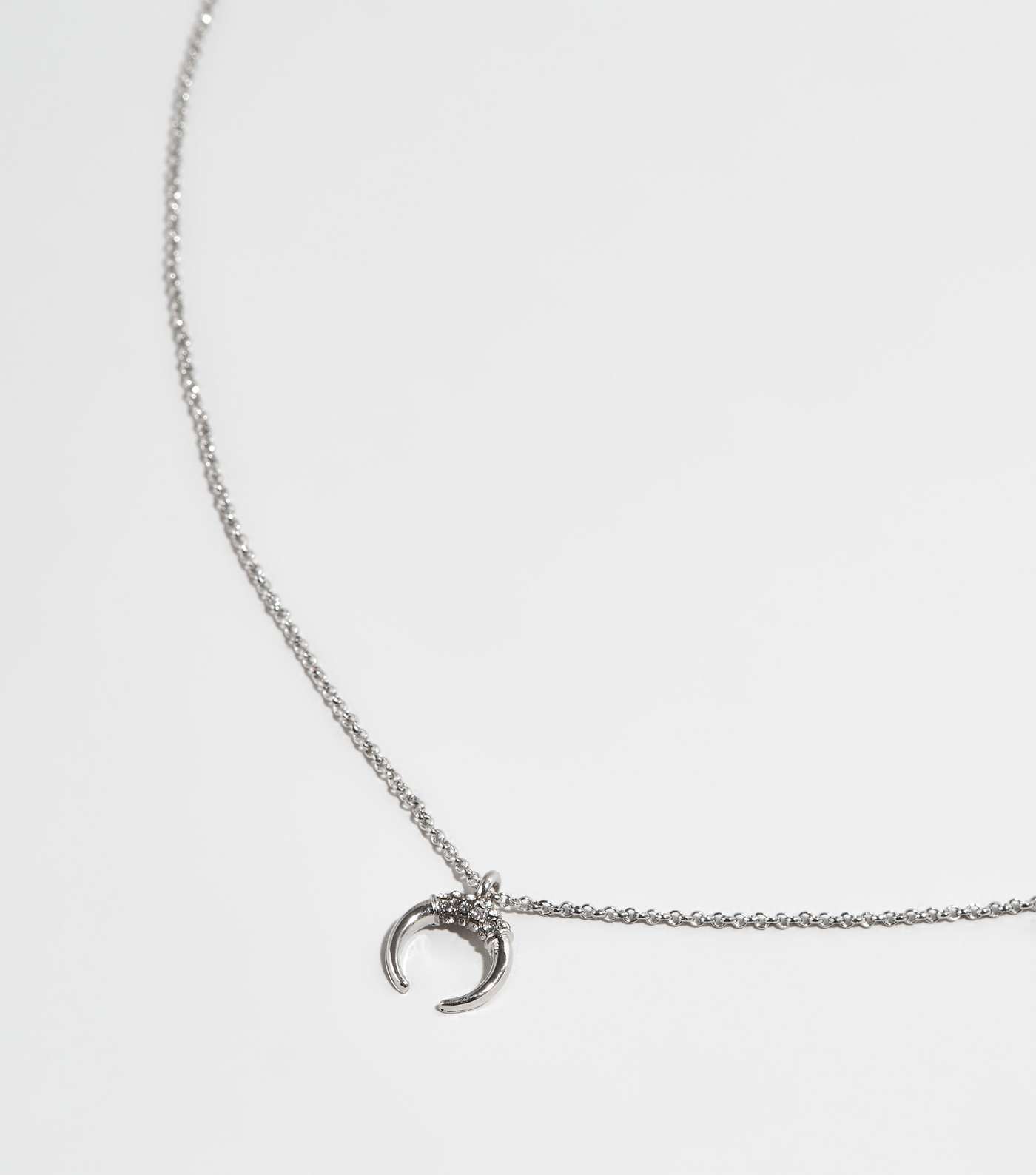 Silver Diamanté Crescent Pendant Necklace Image 3