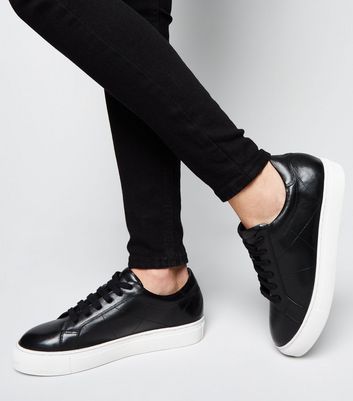 Black leather trainers with white soles online