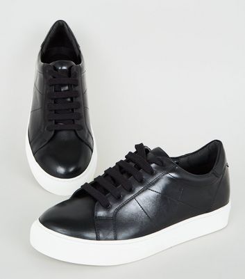 Black Leather Seam Detail Lace Up 