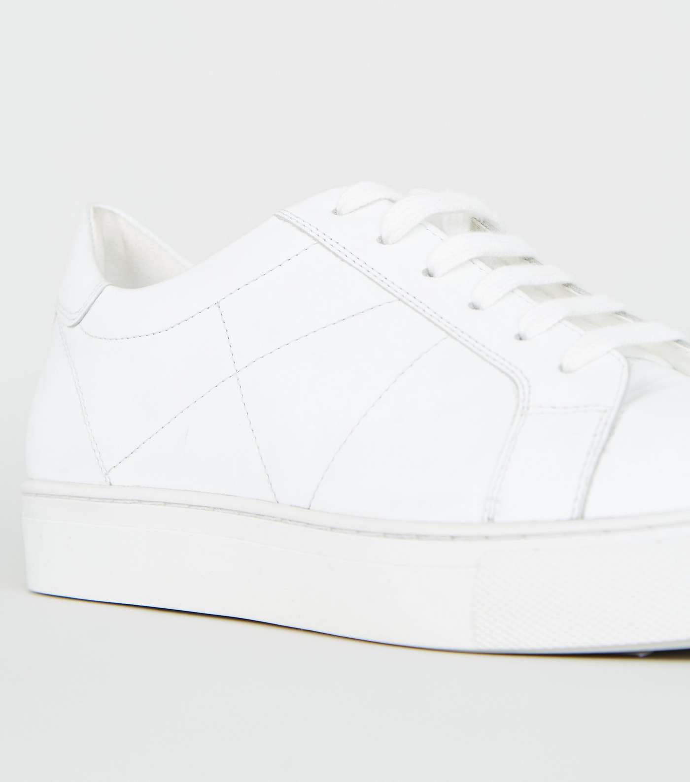 White Leather Seam Detail Lace Up Trainers Image 4