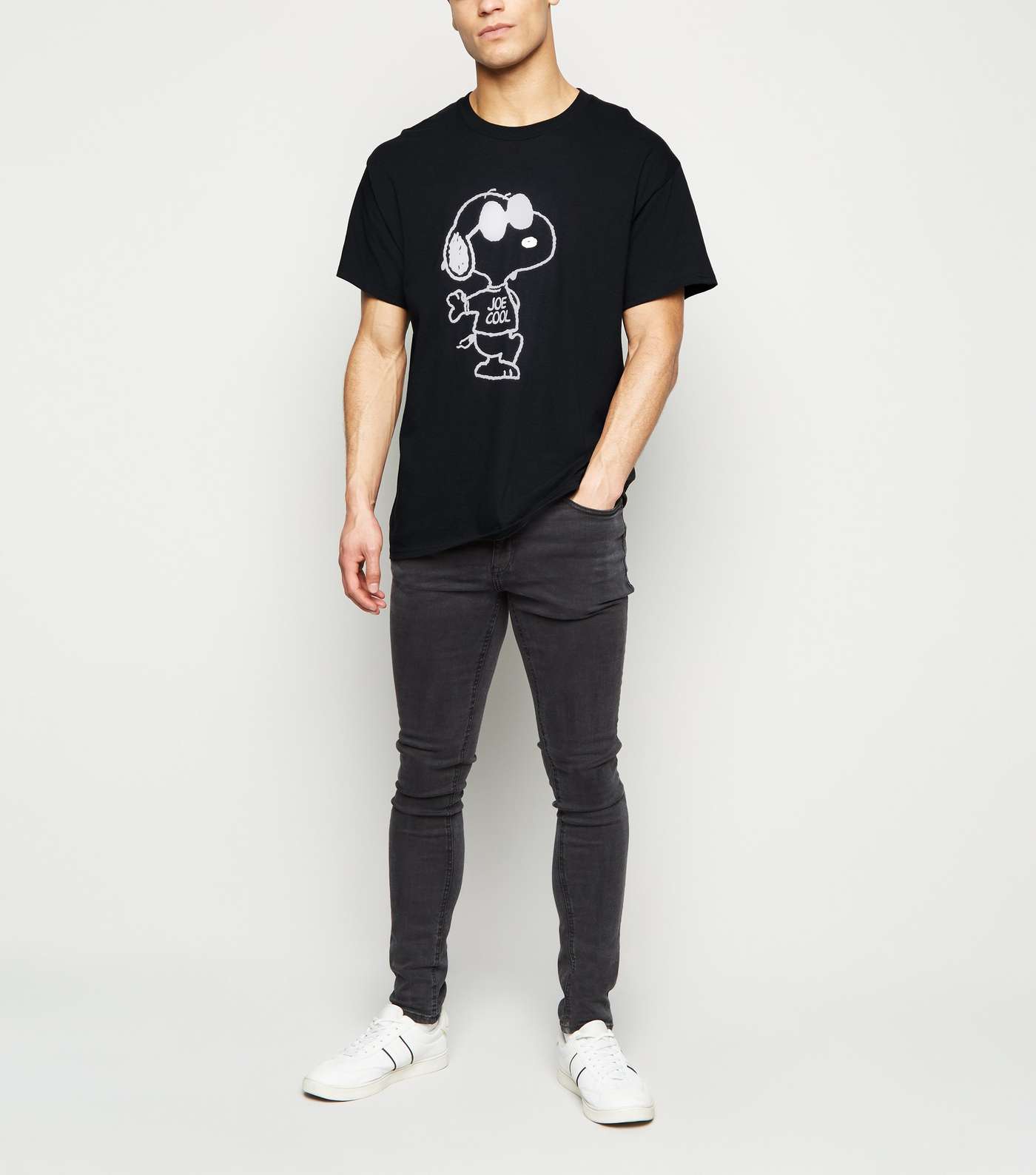 Black Snoopy Print Short Sleeve Oversized T-Shirt Image 2