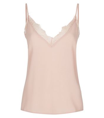 NA-KD Pink Lace Trim Chiffon Cami | New Look