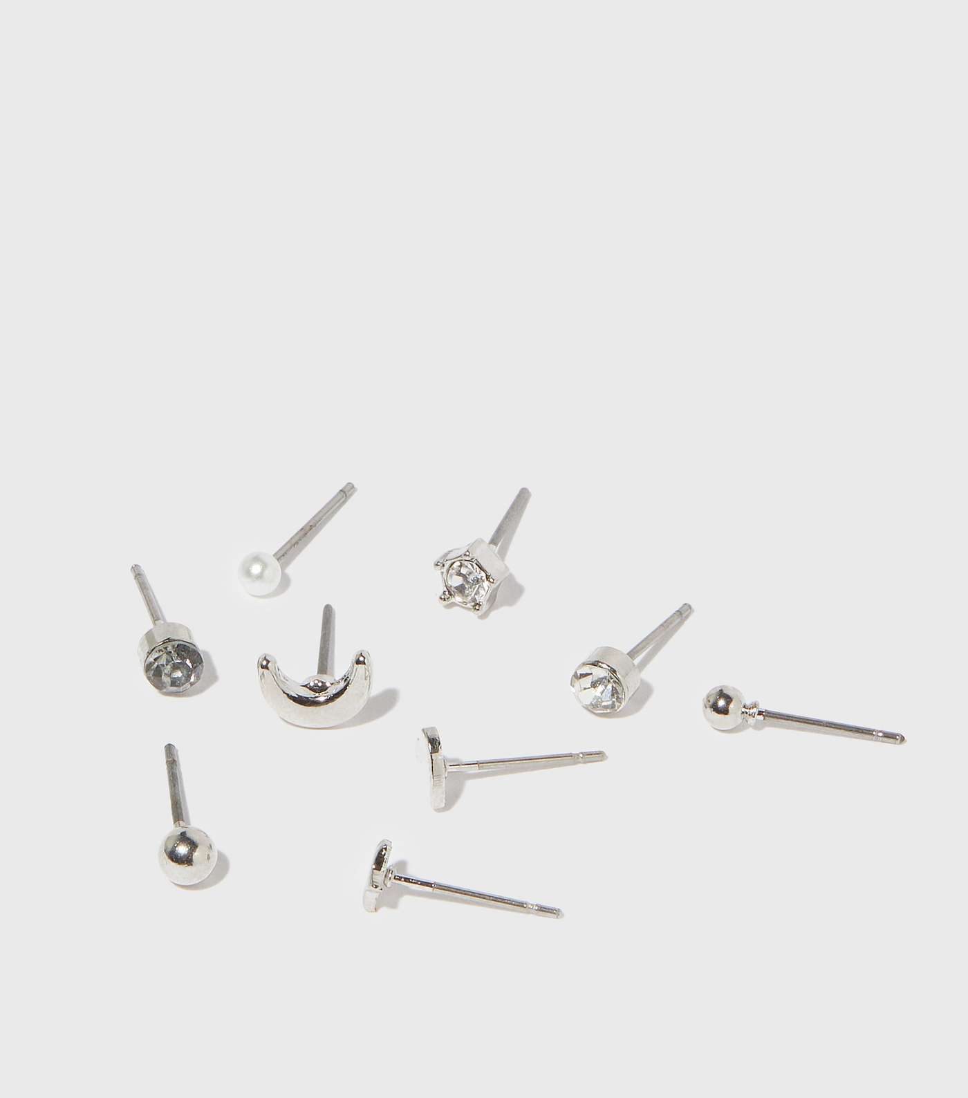 9 Pack Silver Mixed Stud Earrings Image 3