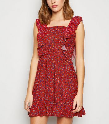 Image of AX Paris Red Ditsy Floral Ruffle Mini Dress New Look