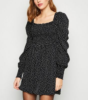 Image of AX Paris Black Spot Puff Sleeve Mini Dress New Look