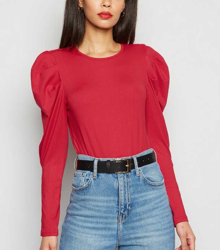 Red Puff Sleeve Bodysuit