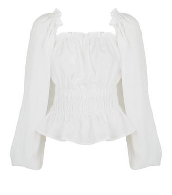 Image of AX Paris Cream Shirred Long Sleeve Top New Look