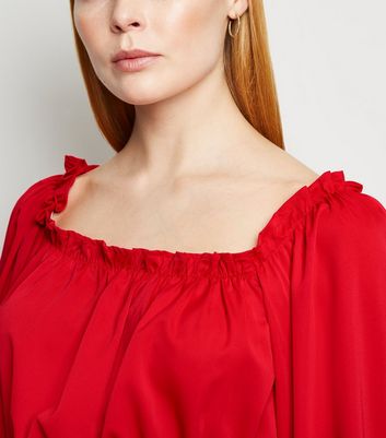 Image of AX Paris Red Shirred Long Sleeve Top New Look