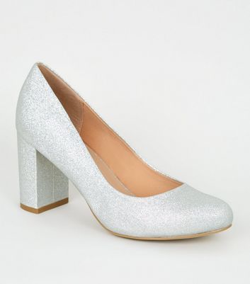 silver wide fit court shoes