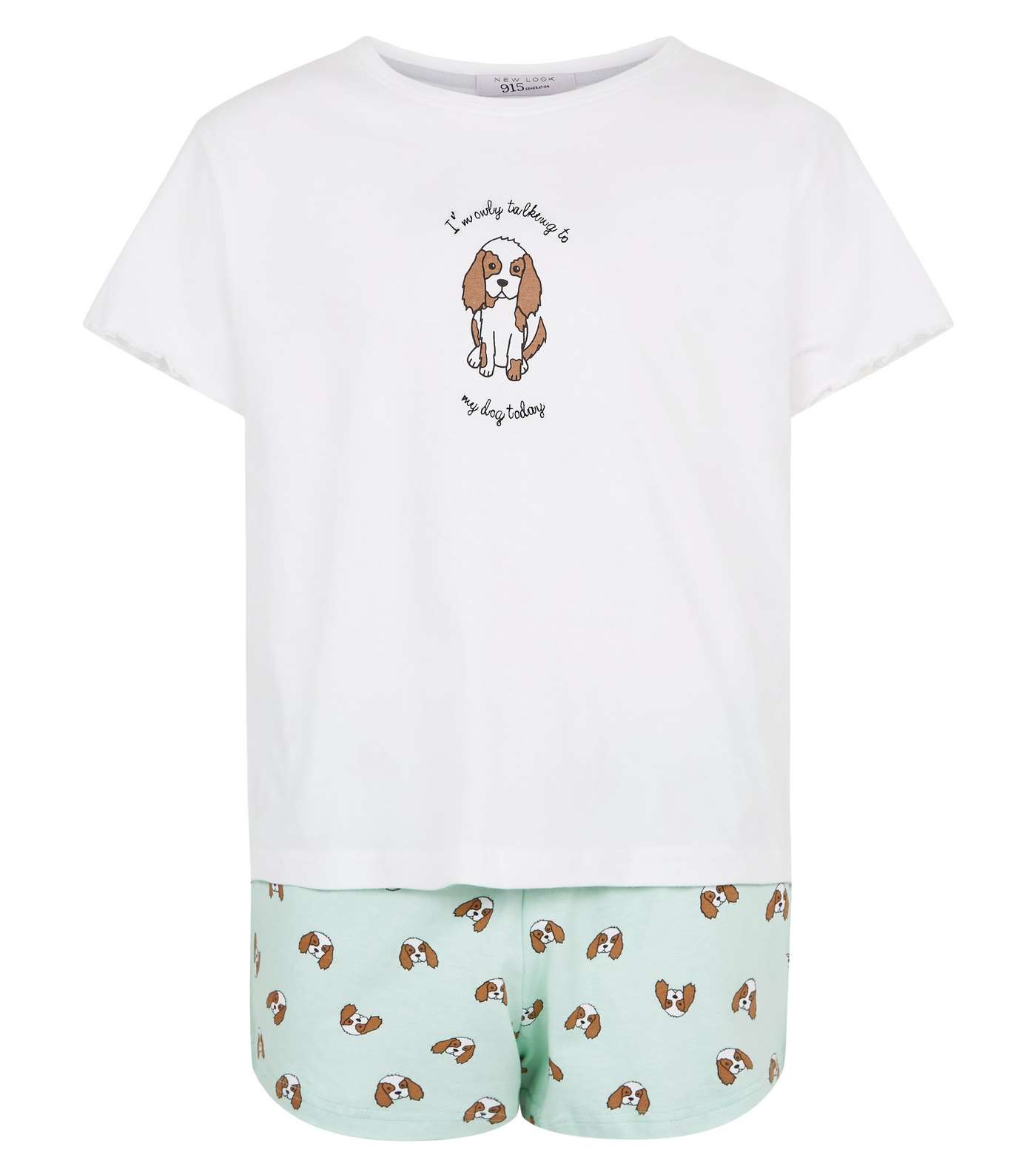Girls White Dog Frill Trim Pyjama Set Image 4