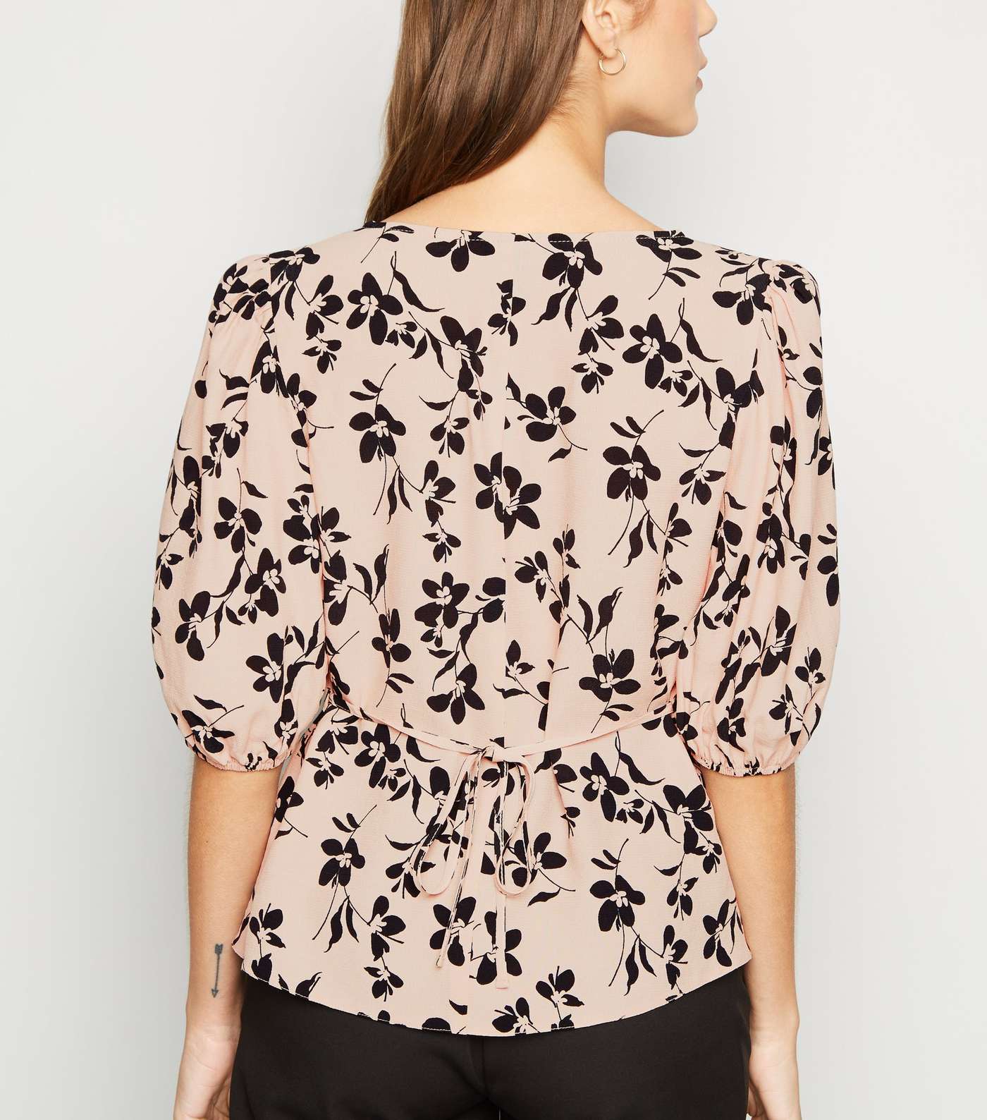 Pink Floral Puff Sleeve Tea Blouse Image 3