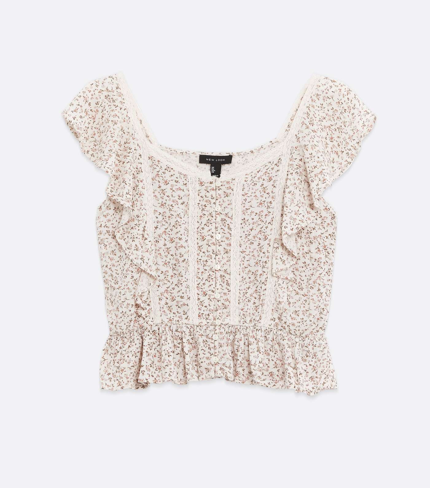 Off White Ditsy Floral Peplum Top Image 5