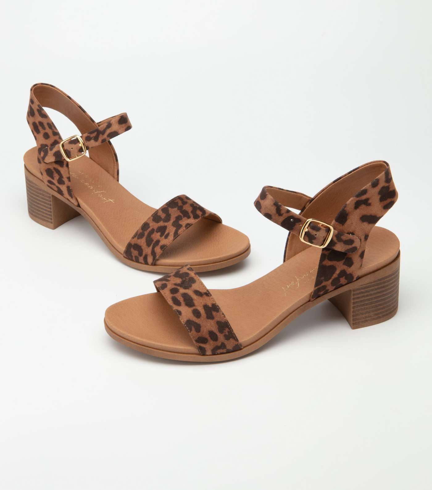 Tan Leopard Print Mid Block Heel Sandals  Image 2