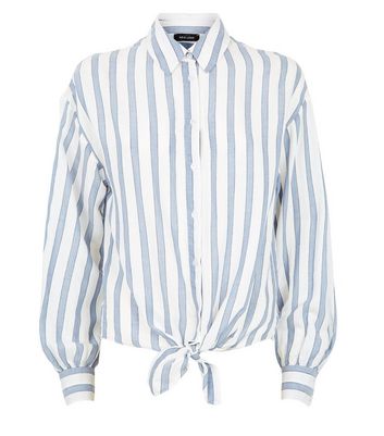 Blue Stripe Tie Front Shirt | New Look