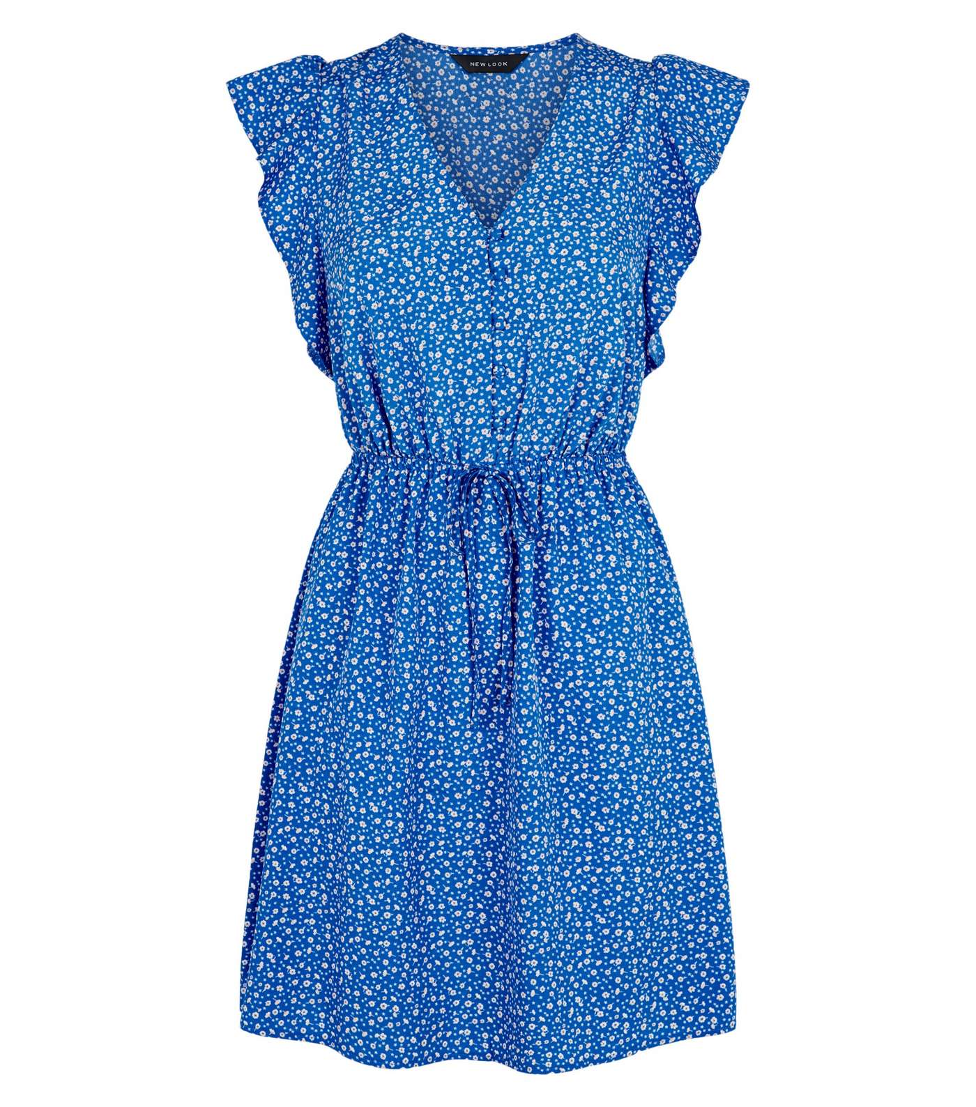 Blue Floral Frill Mini Dress Image 4