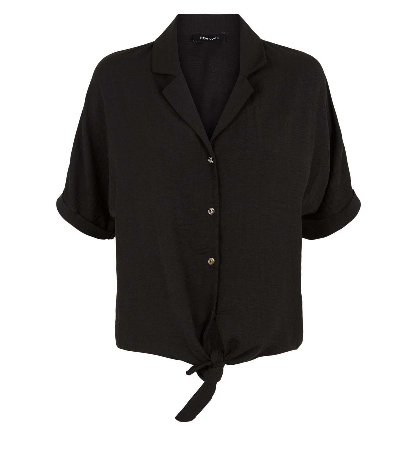 Black Revere Collar Tie Front Shirt  Image 4