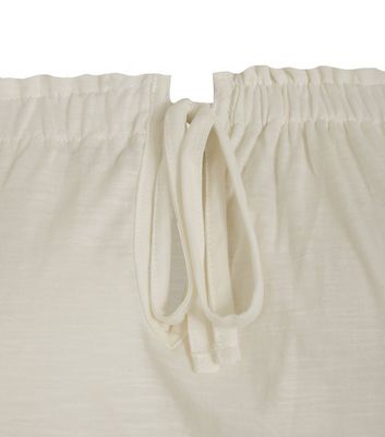 Image of Curves Off White Bardot Tie Front Top New Look