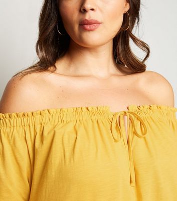 Image of Curves Mustard Bardot Tie Front Top New Look