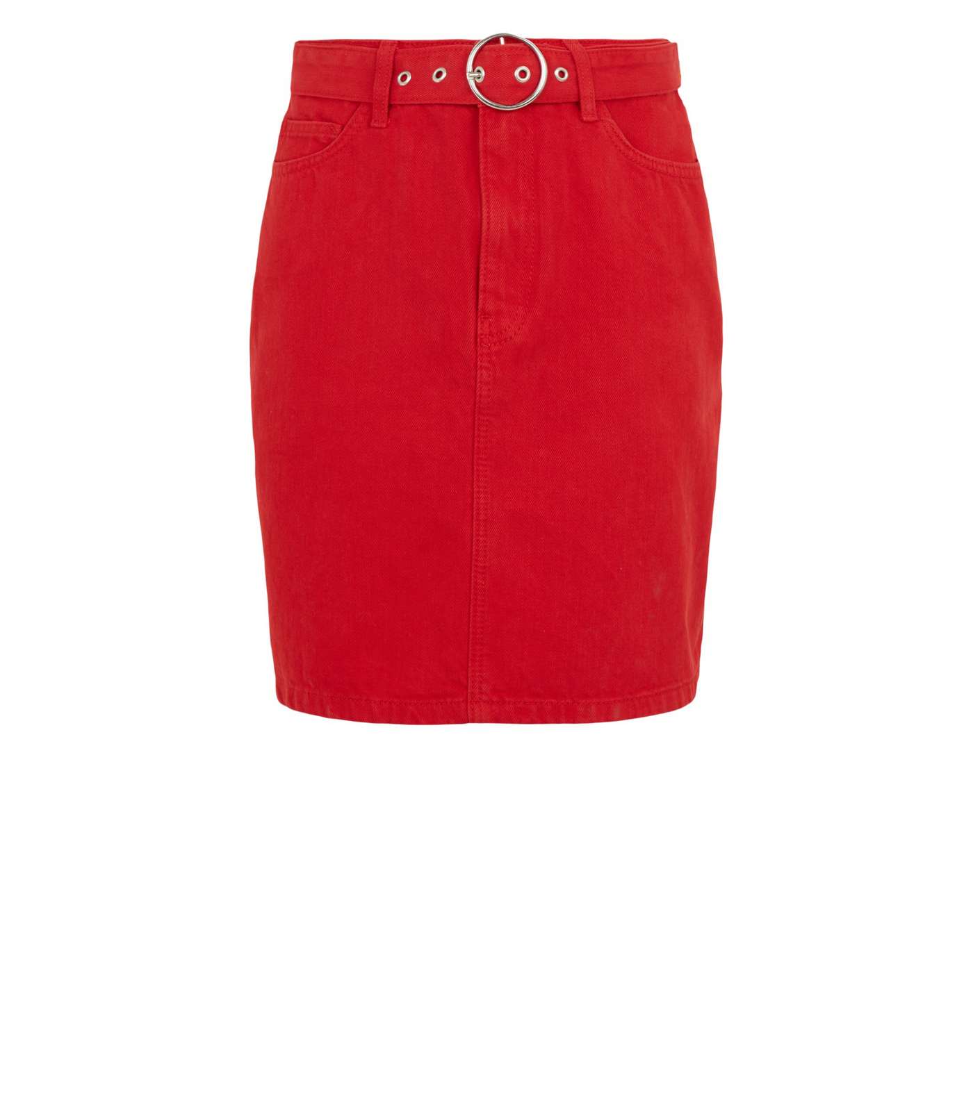Girls Red Belted Denim Skirt Image 4