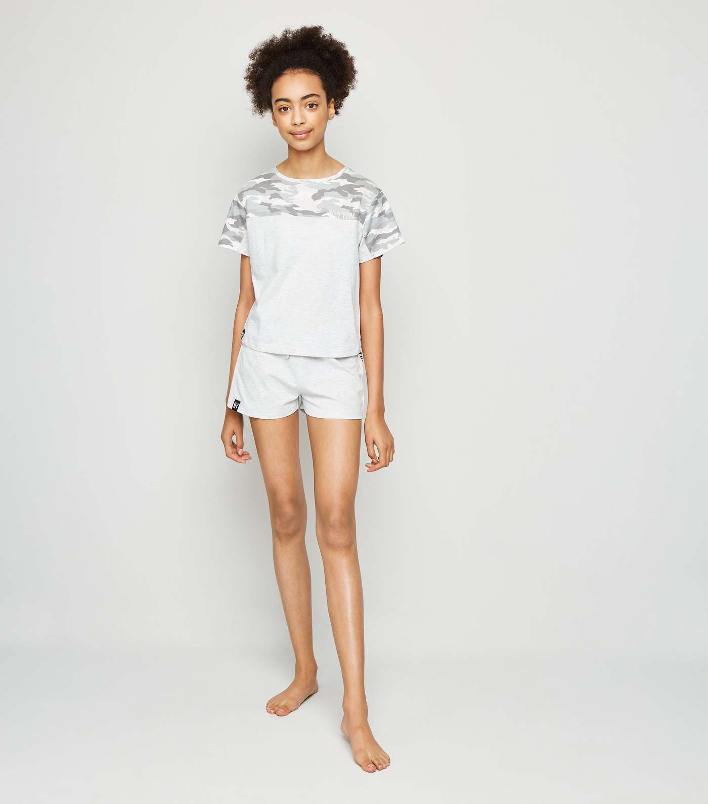 Girls Light Grey Camo Print Pyjama Set Image 2