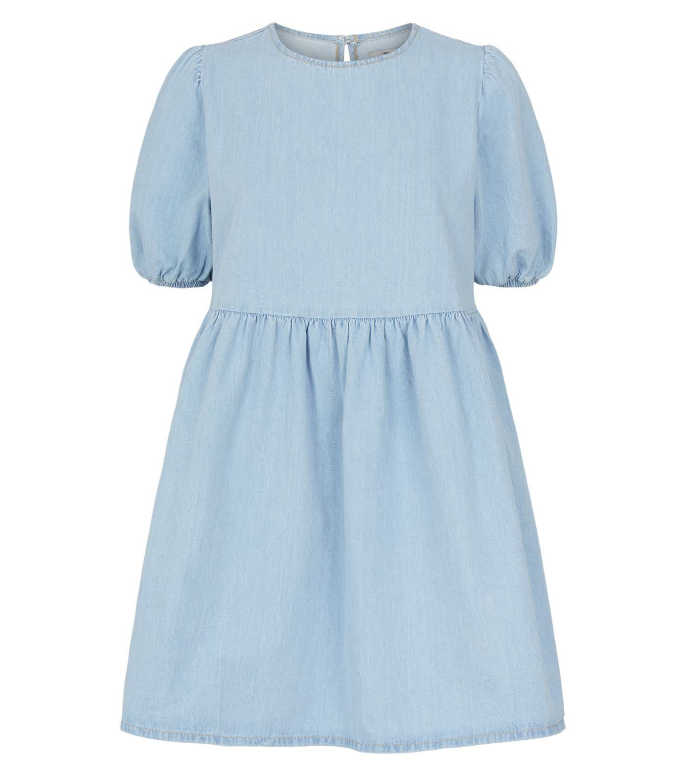 Petite Blue Denim Puff Sleeve Smock Dress Image 4