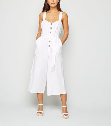 Petite White Belted Wide Crop Leg Jumpsuit New Look