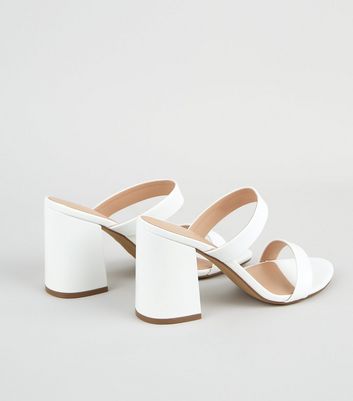 White Leather-Look 2 Strap Block Heel 
