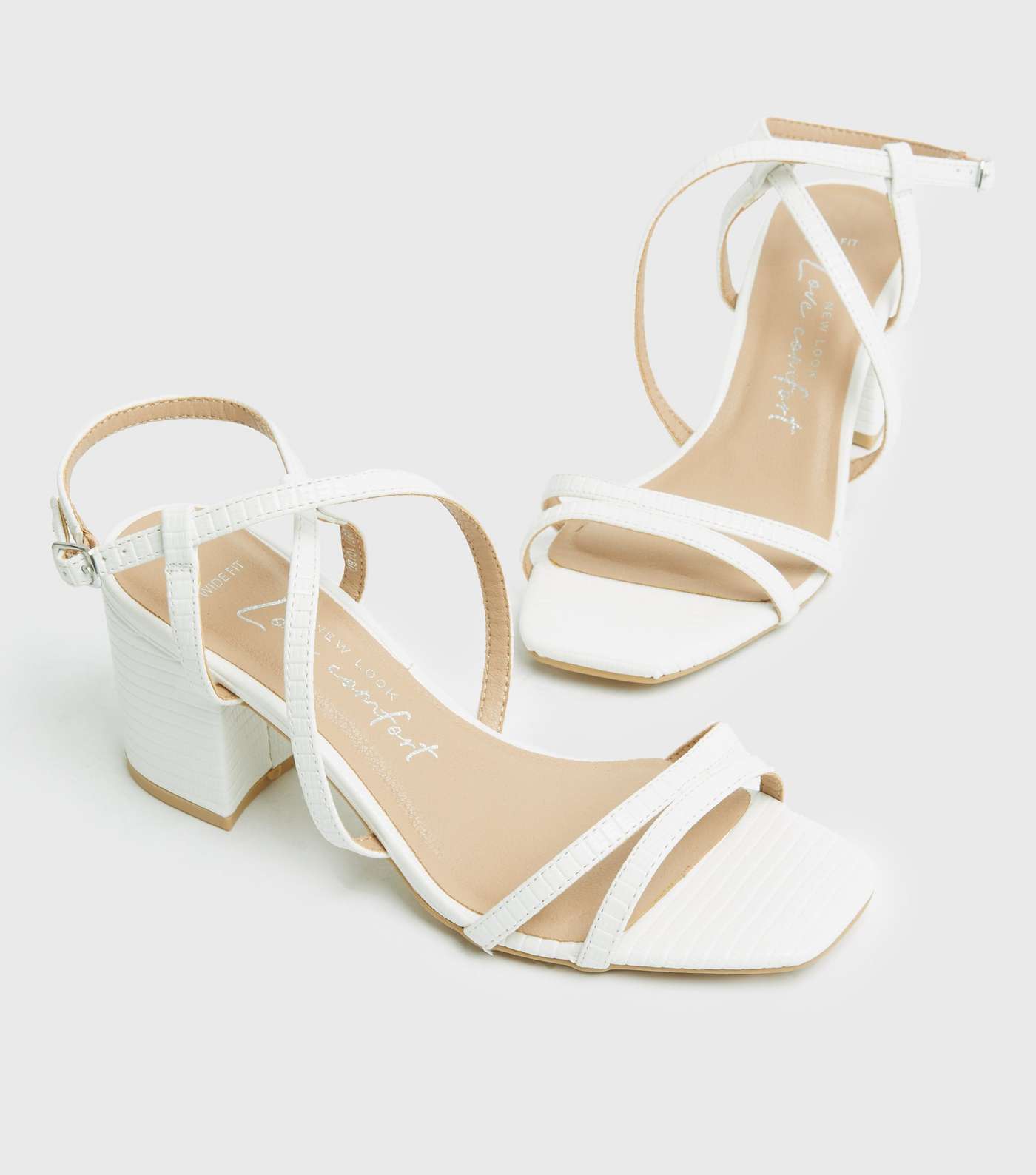 Wide Fit White Faux Snake Block Heel Sandals Image 3