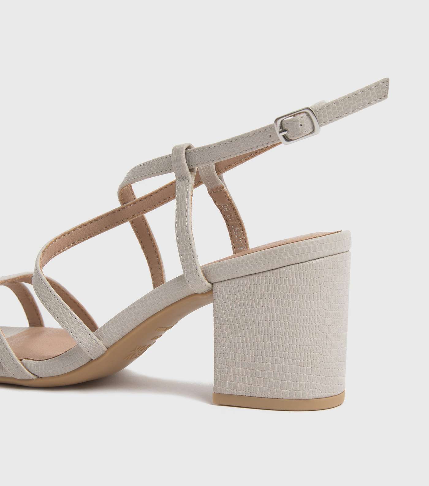 Wide Fit Off White Faux Snake Block Heel Sandals Image 4