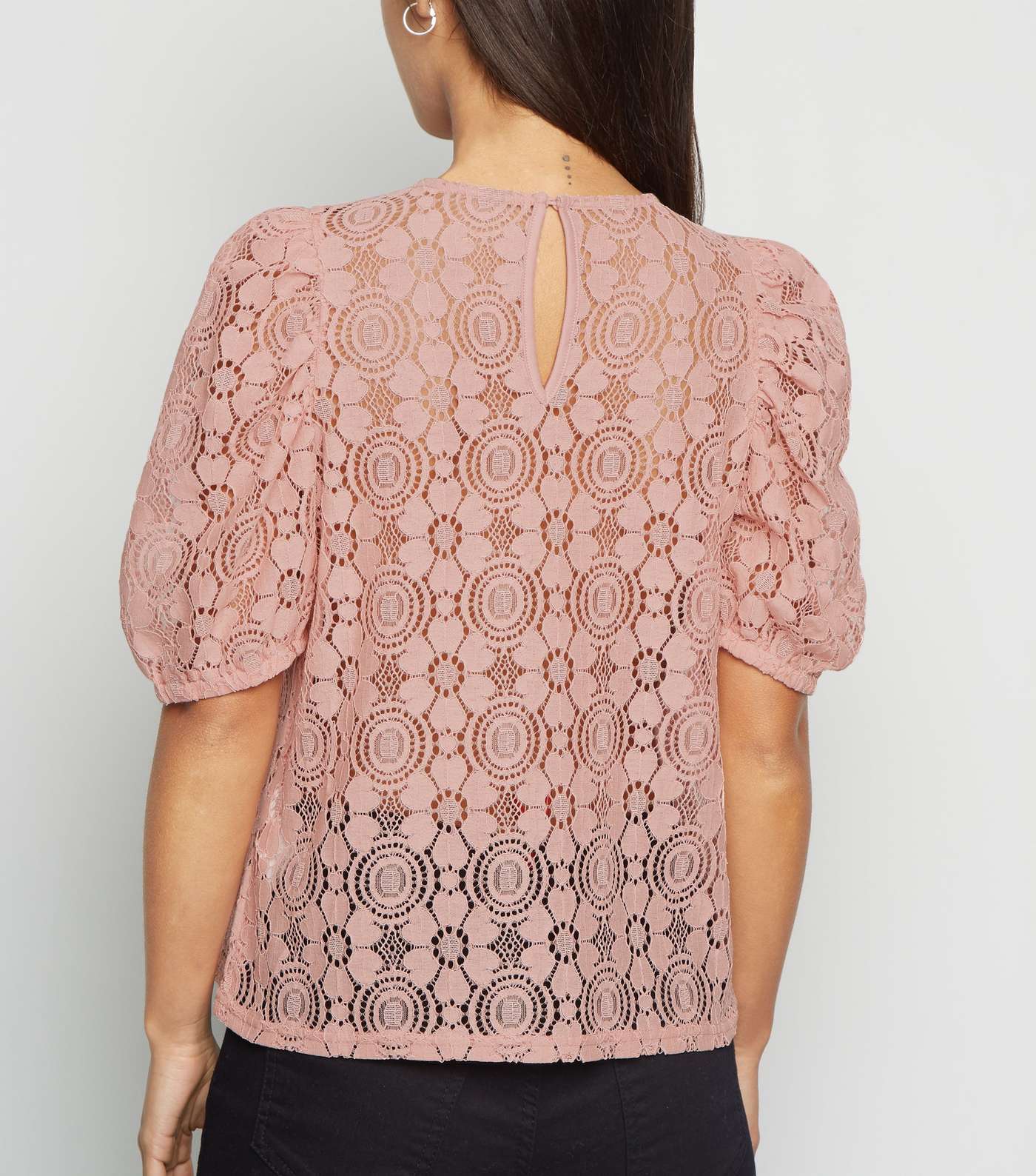 Petite Mid Pink Lace Puff Sleeve T-Shirt Image 3