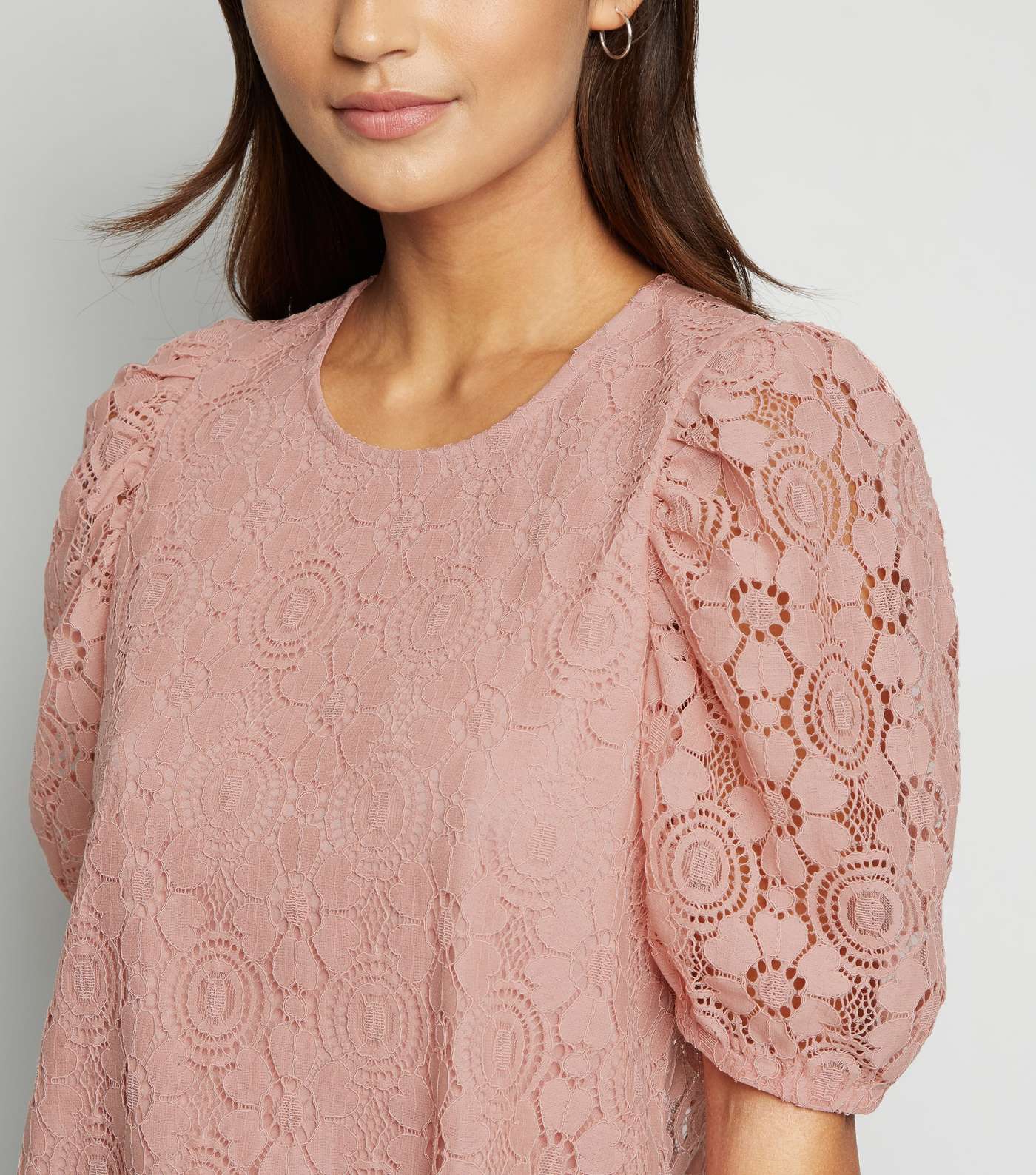 Petite Mid Pink Lace Puff Sleeve T-Shirt Image 5