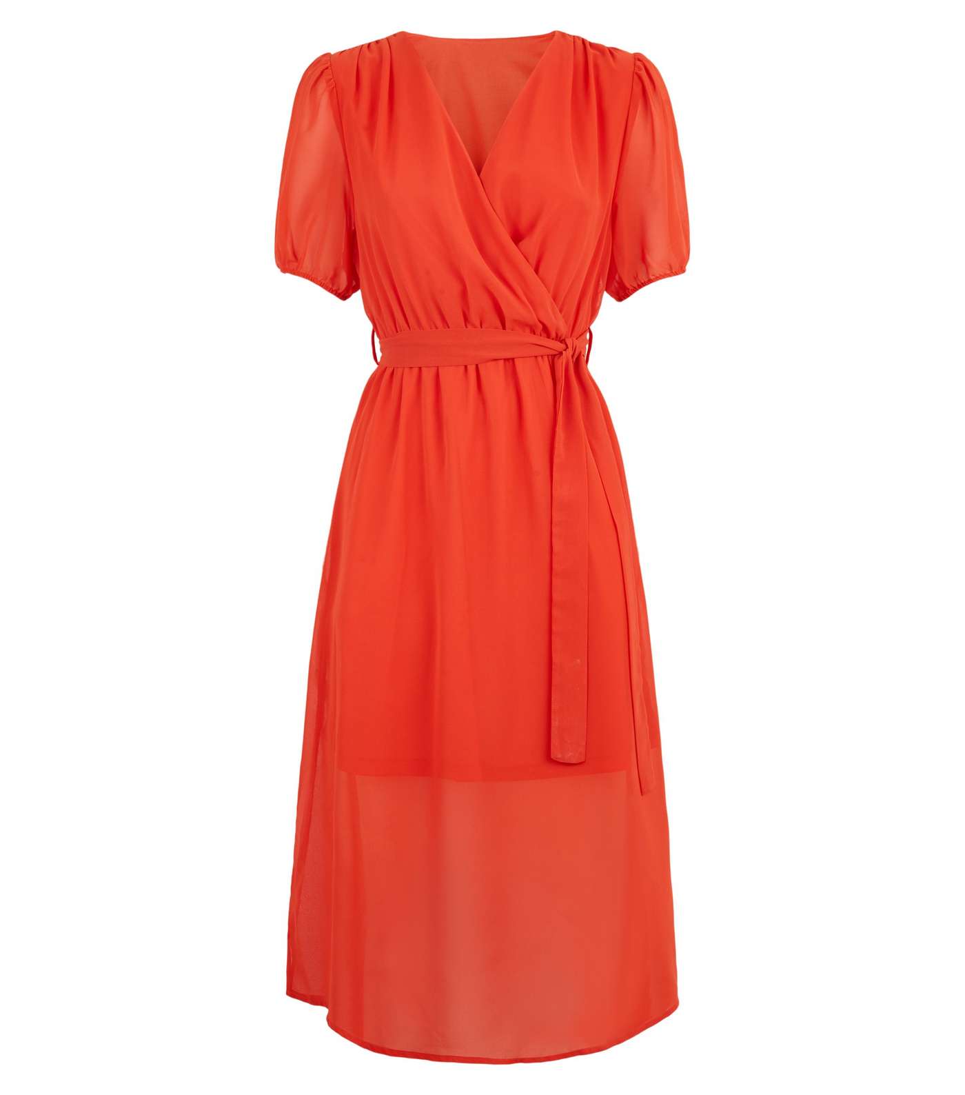 Blue Vanilla Orange Puff Sleeve Wrap Midi Dress Image 4