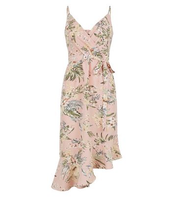 quiz pink floral asymmetric midi dress