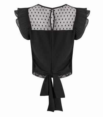 Image of Black Lace Mesh Trim Tie Back Top New Look