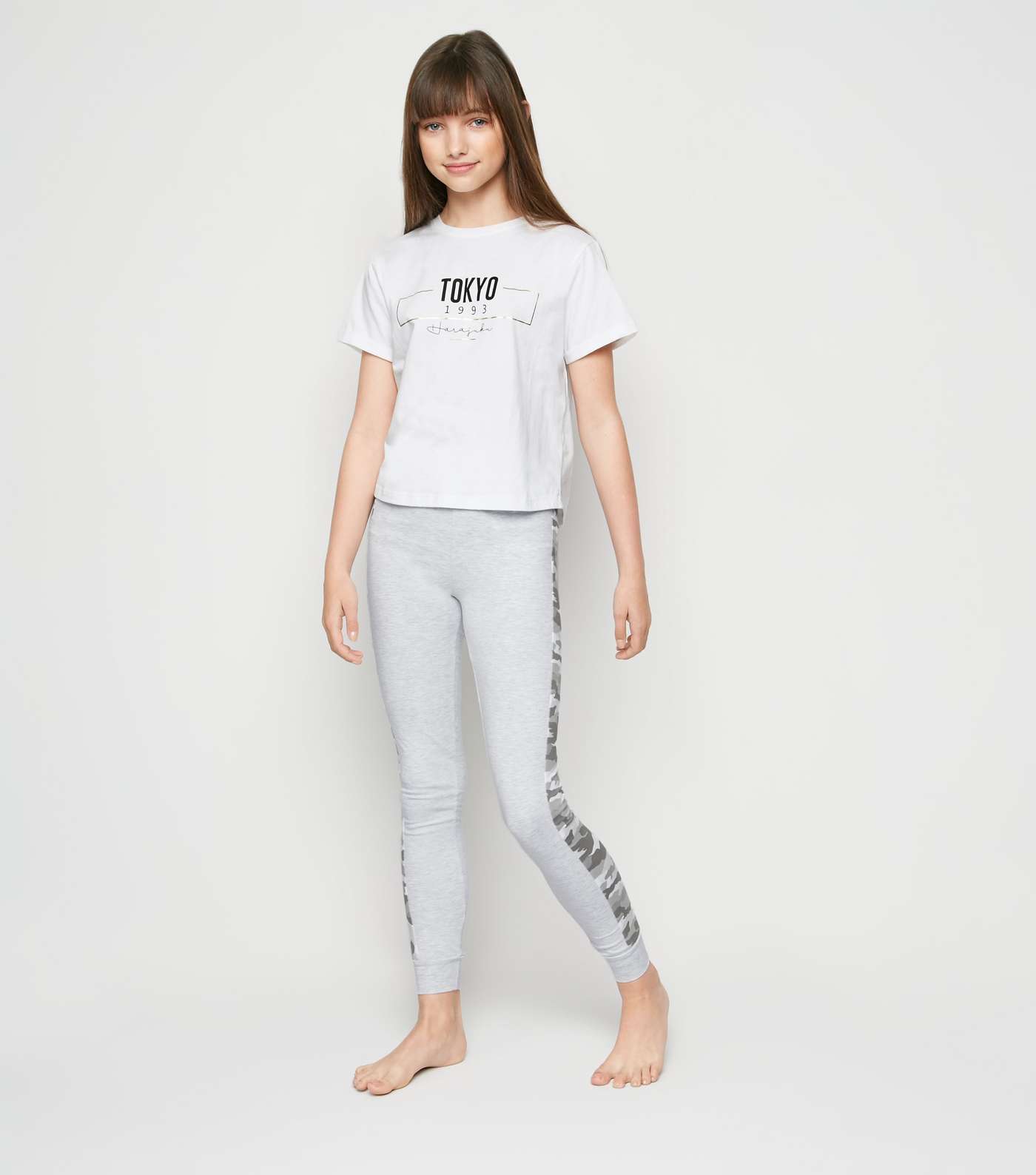 Girls White Camo Stripe Slogan Pyjama Set