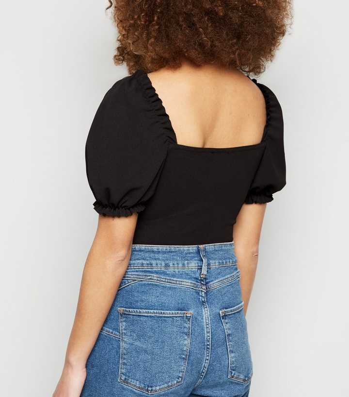 Black Puff Sleeve Bodysuit